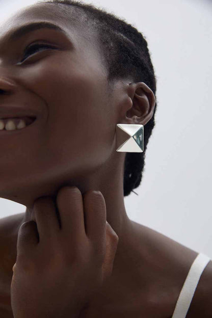 Fine Tone Origami Pyramid Silver/18K Gold Earrings (Pre-Sale)