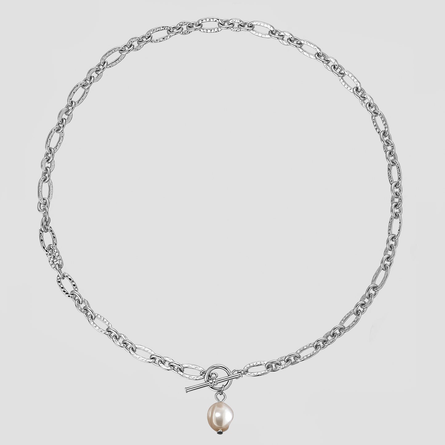 Hollow Wave Pearl Chain Silver/18K Gold Necklace