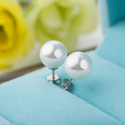 Fashion Silver/18K Gold White Shell Pearl Earrings (6/8mm)