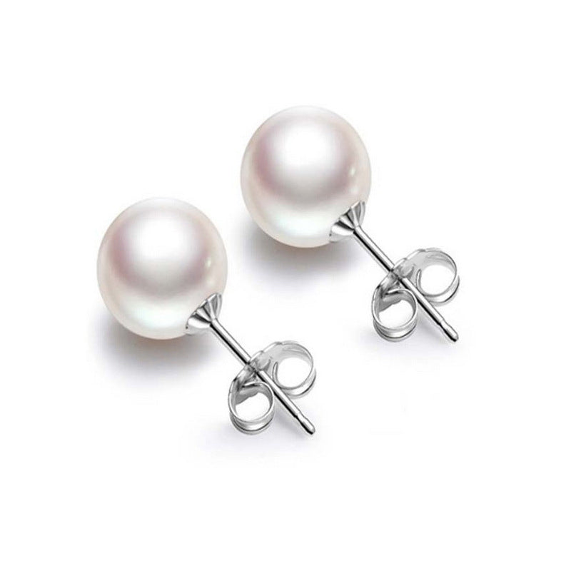 Fashion Silver/18K Gold White Shell Pearl Earrings (6/8mm)