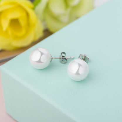 Fashion Silver/18K Gold White Shell Pearl Earrings (6/8mm)