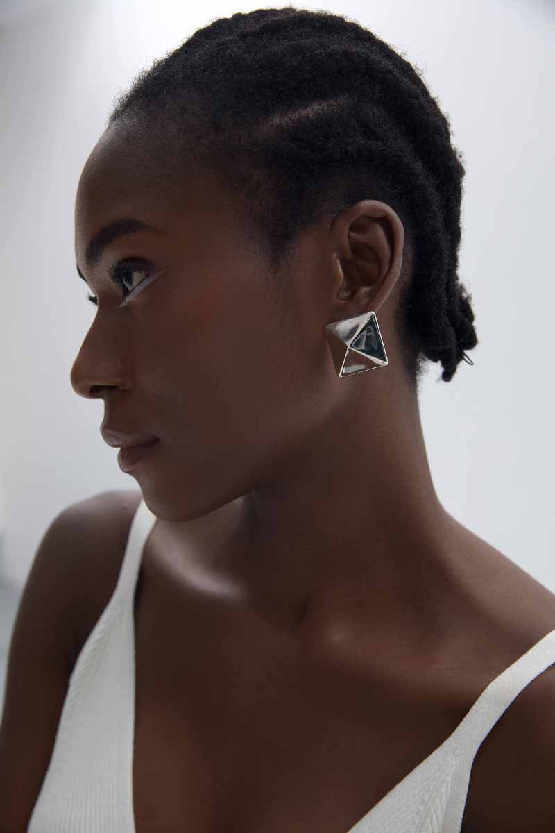 Fine Tone Origami Pyramid Silver/18K Gold Earrings (Pre-Sale)