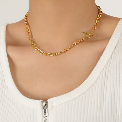 Hollow Wave Pearl Chain Silver/18K Gold Necklace