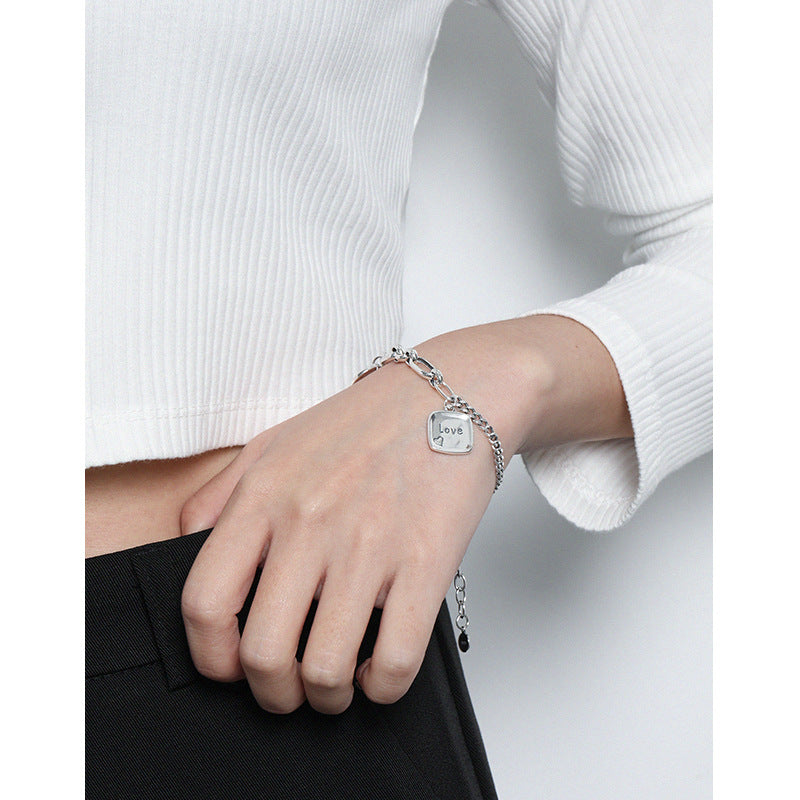 Curb Figaro Love Drop Silver Bracelet