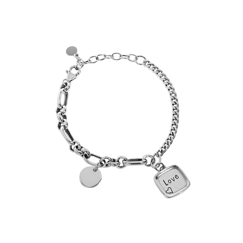 Curb Figaro Love Drop Silver Bracelet