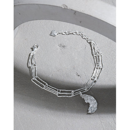 Crescent Moon Hollow Silver Bracelet