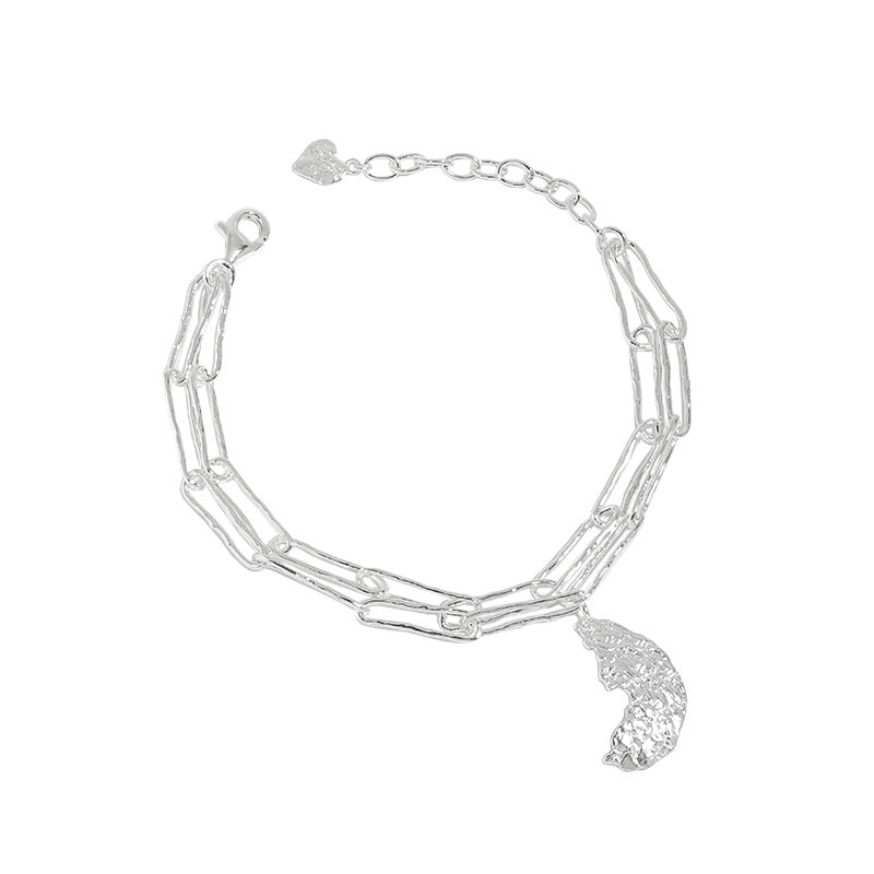 Crescent Moon Hollow Silver Bracelet