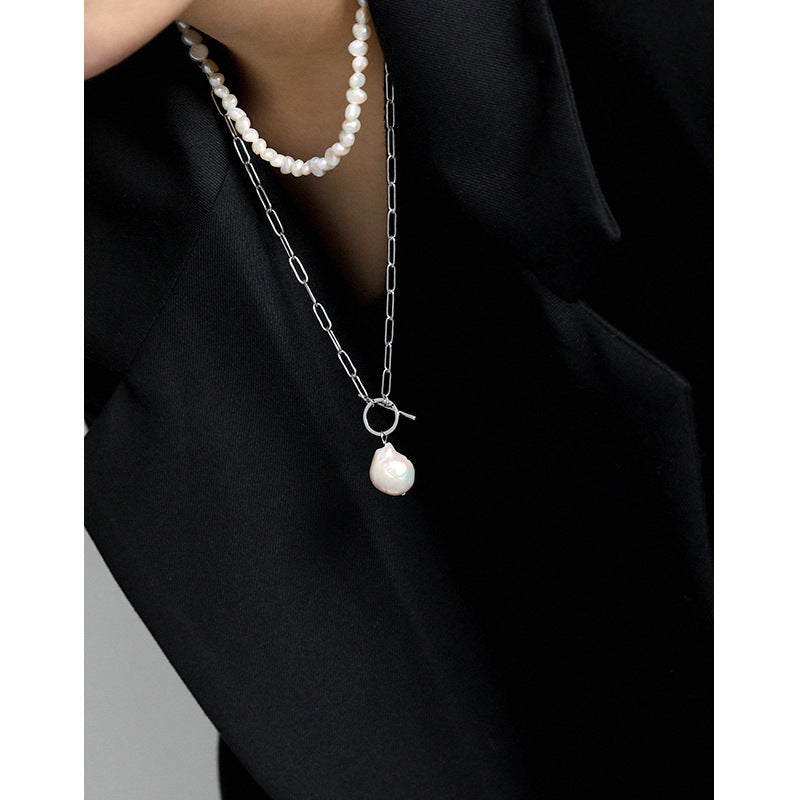 Office Natural Pearl Silver Necklace