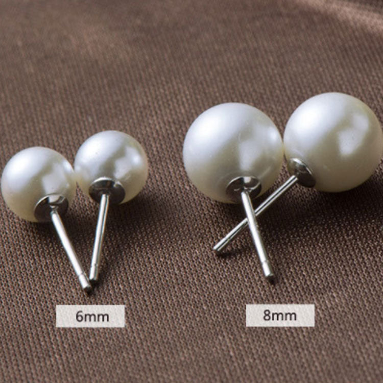 Fashion Silver/18K Gold White Shell Pearl Earrings (6/8mm)