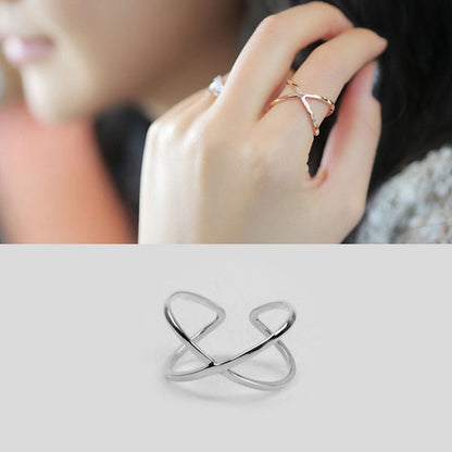 X Cross Adjustable Silver Ring