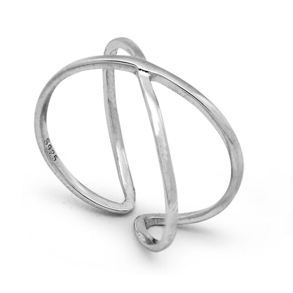 X Cross Adjustable Silver Ring