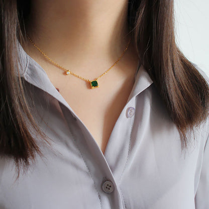 Green Square CZ Silver/Golden Necklace