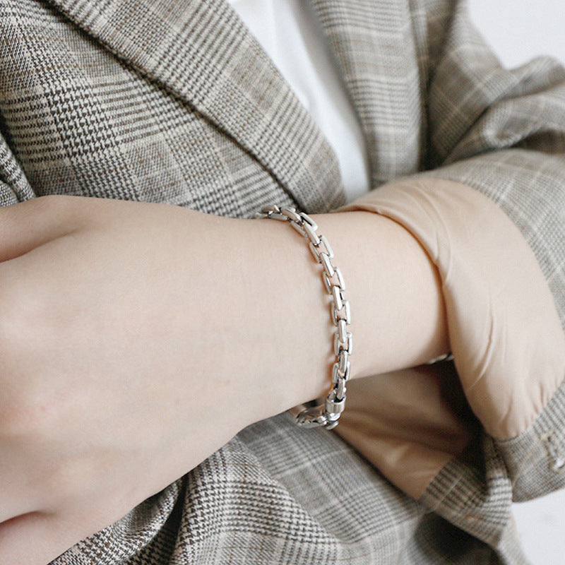 Retro Flat Link Silver Bracelet