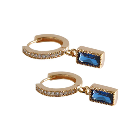 Blue CZ Rectangle Silver/C Gold Earrings (Single Piece)