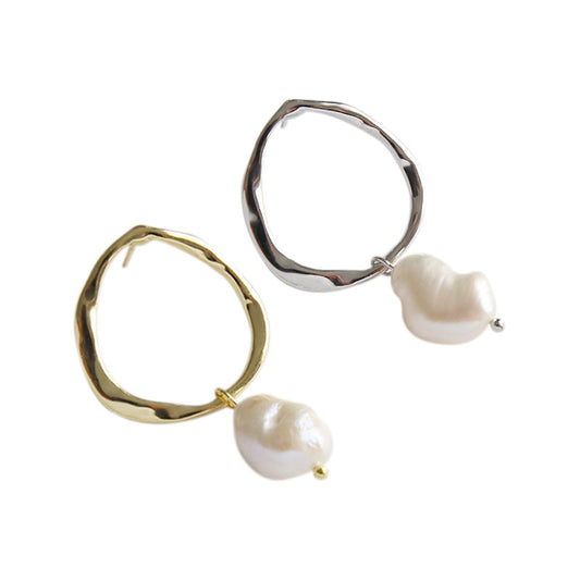 Elegant Natural Pearl Ring 18K Gold Earrings