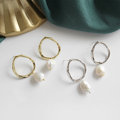 Elegant Natural Pearl Ring 18K Gold Earrings