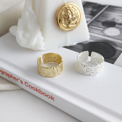 Wide Concave Convex Silver/18K Gold Ring