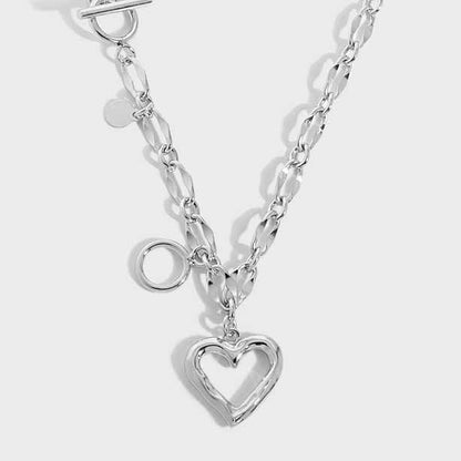 Hollow Heart Silver Necklace