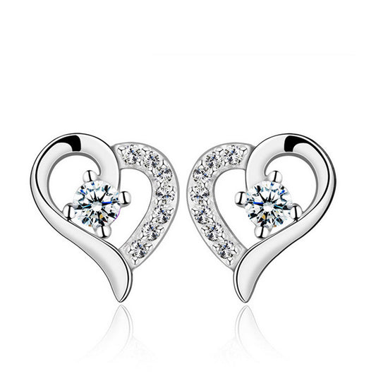 CZ Hollow Heart Silver Earrings