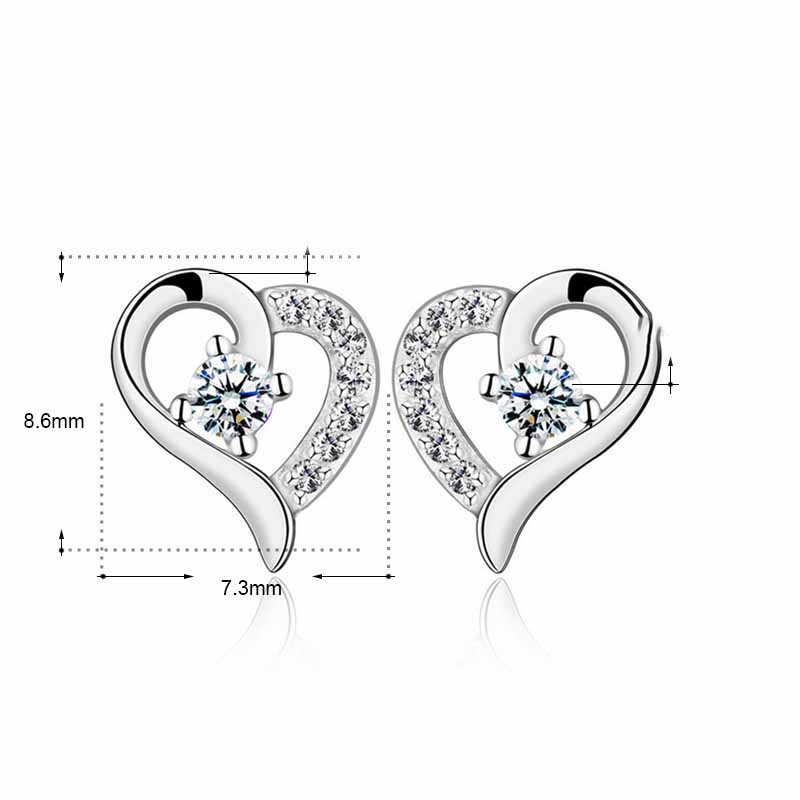 CZ Hollow Heart Silver Earrings