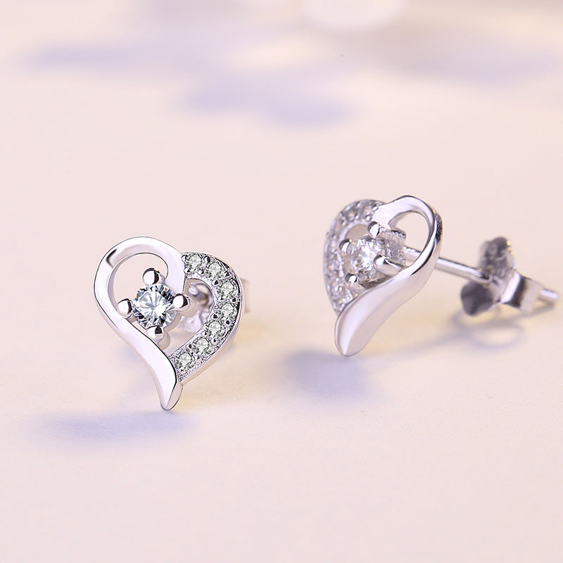 CZ Hollow Heart Silver Earrings