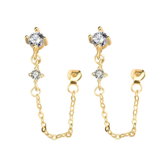 CZ Chain Tassels Silver/18K Gold Earrings