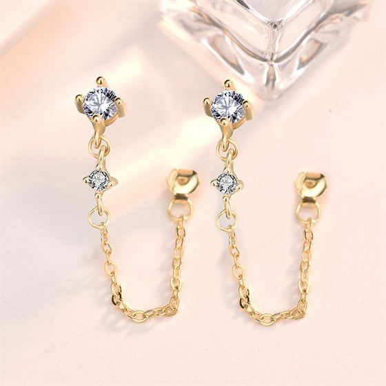 CZ Chain Tassels Silver/18K Gold Earrings