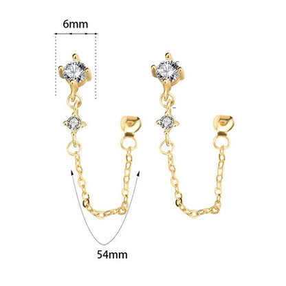 CZ Chain Tassels Silver/18K Gold Earrings