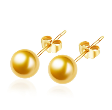 Fashion Silver/18K Gold White Shell Pearl Earrings (6/8mm)